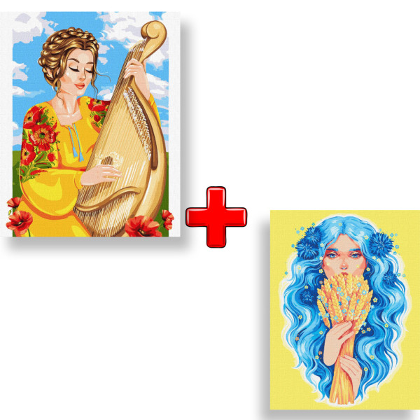 Набор картин по номерам 2 в 1 Идейка "Играй, моя бандура" 40х50 KHO4981 и "Золото Украины" 30х40 KHO8309