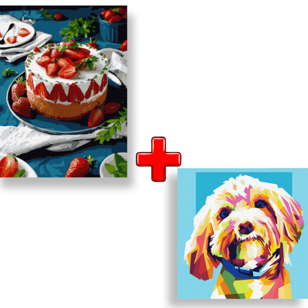 Набор картин по номерам 2 в 1 Идейка "Спелая клубничка" 40х50 KHO5608 и "Маленький любимец" 40х40 KHO4294