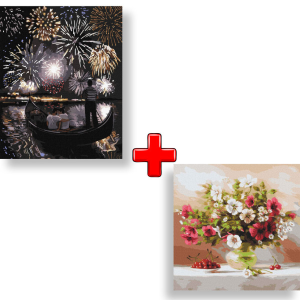 Набор картин по номерам 2 в 1 Идейка "Романтическая Венеция" 40х50 KHO4850 и "Мальвы и вишни" 40х40 KHO2993