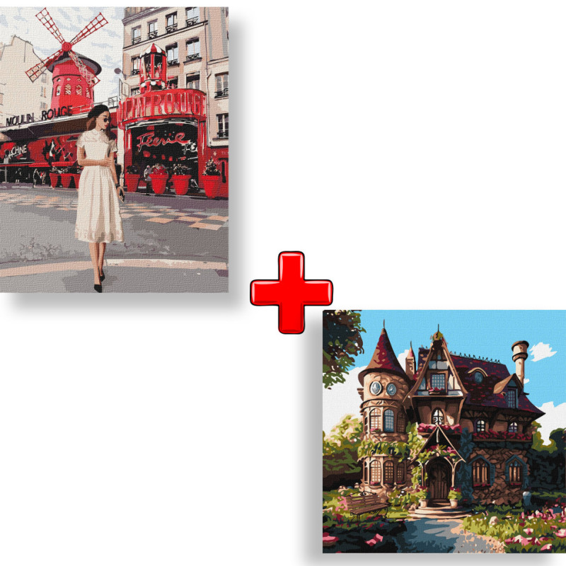Набір картин за номерами 2 в 1 "Moulin Rouge" 40х50 KHO4657 та "Затишний палац" 40х40 KHO6330