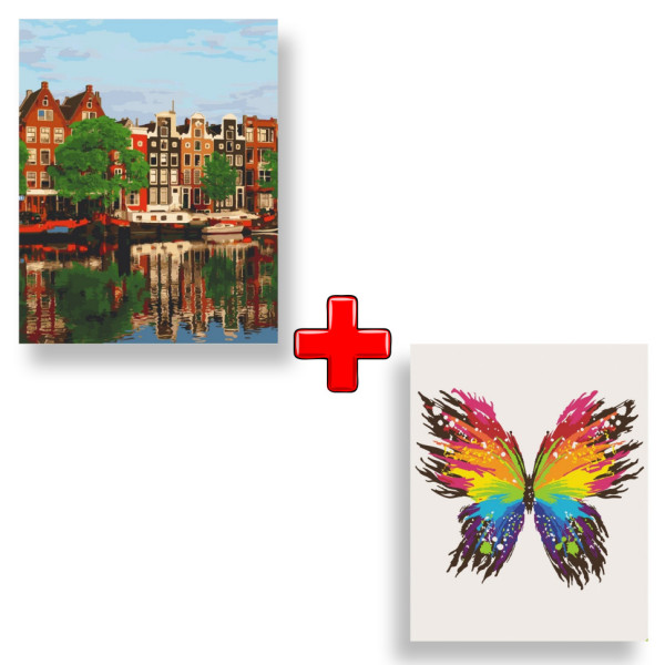 Набор картин по номерам 2 в 1 "Цветной Амстердам" 40х50 11227-AC и "Цветная бабочка" 40х50 11647-AC
