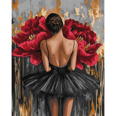 Картина за номерами "Балерина з червоними півоніями з фарбами металік" ©art_selena_ua KHO8664, 40x50 см