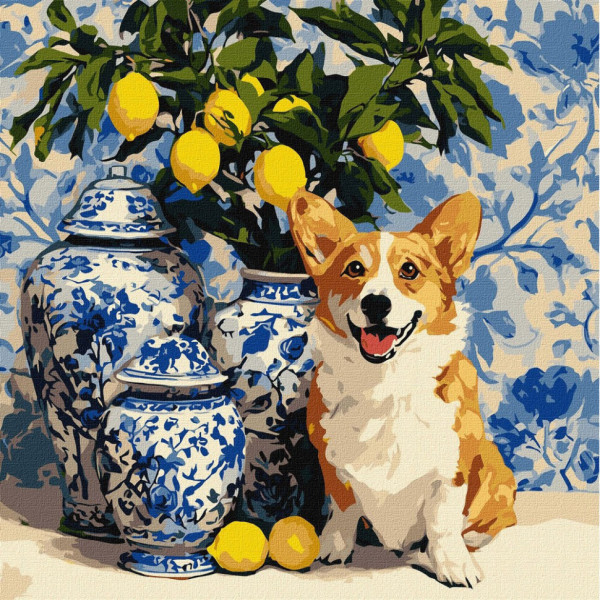 Картина по номерам "Корги и лимоны" ©art_selena_ua KHO6882, 40х40 см