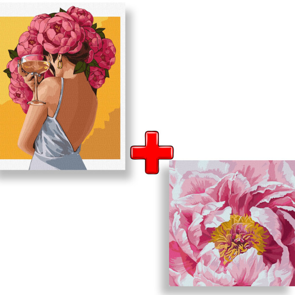 Набір картин за номерами 2 в 1 Ідейка "Квітуча таємниця" 40х50 KHO4911 та "Барвиста півонія" 40х40 KHO3211