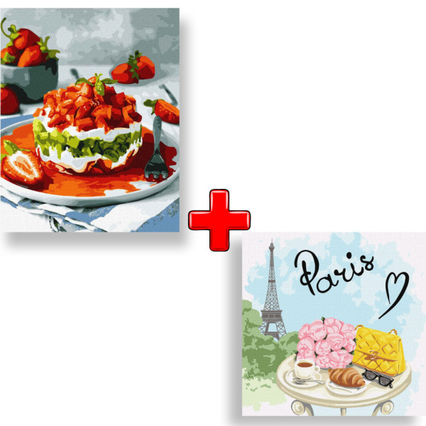 Набор картин по номерам 2 в 1 Идейка "Сладкое сочетание" 40х50 KHO5613 и "Утро в Париже" 40х40 KHO5633