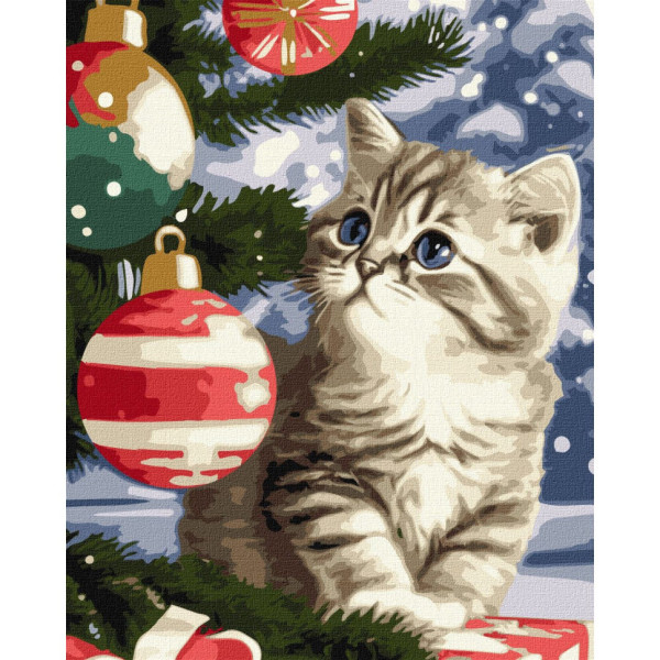 Картина по номерам "Котенок под елкой" KHO6546 40х50 см