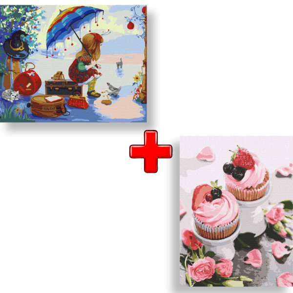 Набор картин по номерам 2 в 1 "Поликет отправляется в путешествие" 40х50 KHO2384 и "Клубничная нежность" 30х40 KHO5603