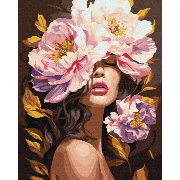 Картина за номерами "В ароматі півоній" KHO8443 з фарбами металік 40х50 см