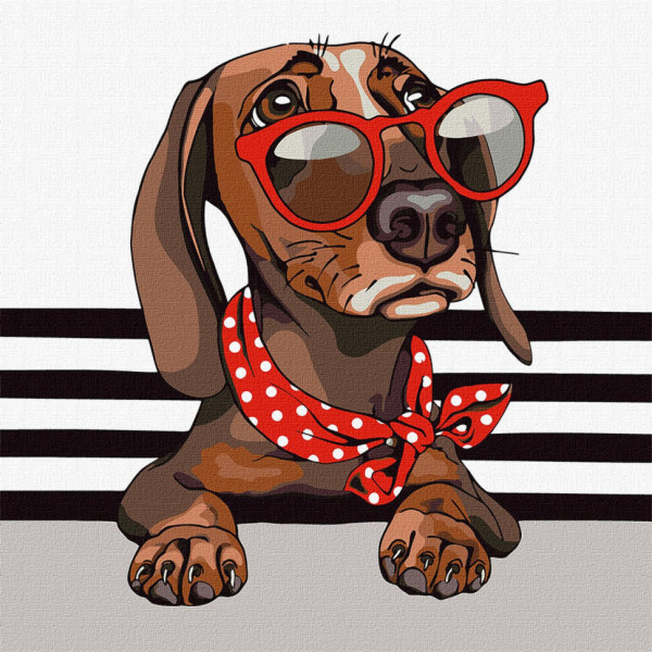 Картина по номерам. Идейка "Стильная такса" 40х40см KHO4285