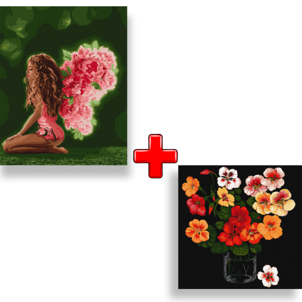 Набор картин по номерам 2 в 1 Идейка "Цветочные крылья" 40х50 KHO4754 и "Настурции" 40х40 KHO2915