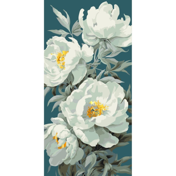 Картина по номерам "Белые пионы" 13093-AC 40х80 см, с металлизированными красками