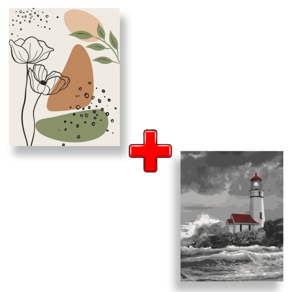 Набор картин по номерам 2 в 1 "Счастливые цветы 3" 40х50 13066-AC и "Огонек надежды" 40х50 10500-AC