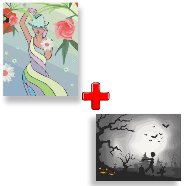 Набор картин по номерам 2 в 1 "Грация" 40х50 10394-AC и "Деньги или смерть" 40х50 160106-AC