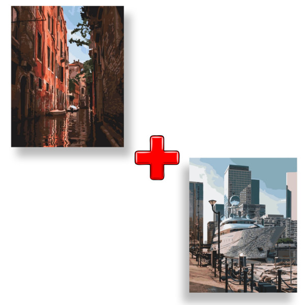 Набор картин по номерам 2 в 1 "Канал Каннареджо. Венеция" 40х50 11214-AC и "Канери-Уорф. Лондон" 40х50 11220-AC