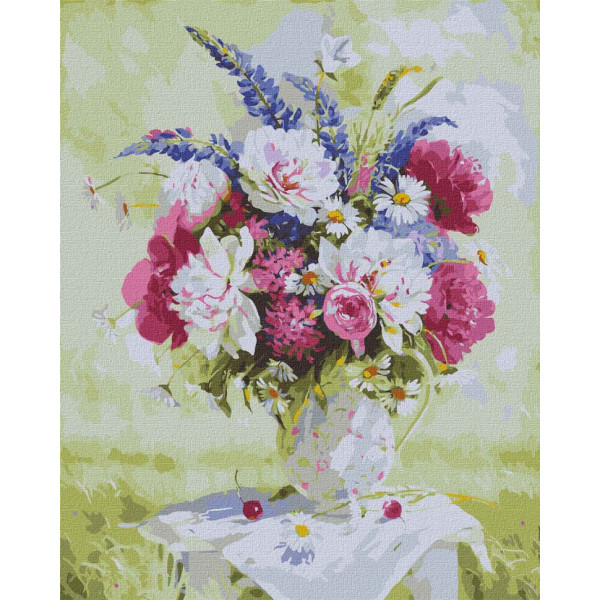 Картина за номерами "Натюрморт з півоніями і люпинами" Ідейка KHO3187 40х50см