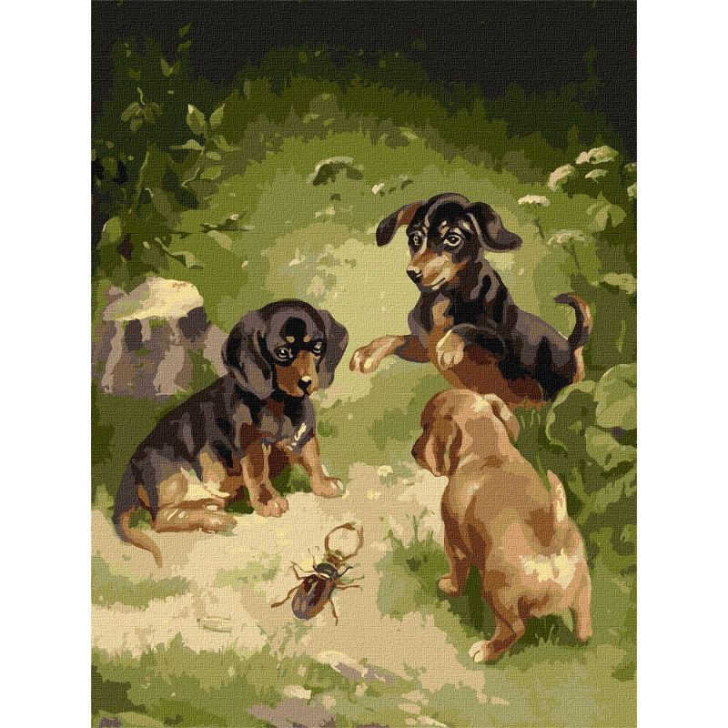 Картина за номерами "Ігри цуценят" ©Carl Reichert Ідейка KHO4363 30х40 см