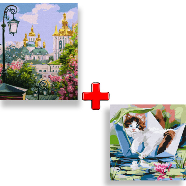 Набор картин по номерам 2 в 1 Идейка "Киев златоверхий весной" 40х50 KHO3629 и "Релакс летом" 40х40 KHO4470