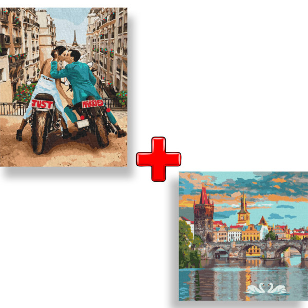 Набор картин по номерам 2 в 1 Идейка "Любовь в большом городе" 40х50 KHO4656 и "Вечерняя Прага" 40х40 KHO3616