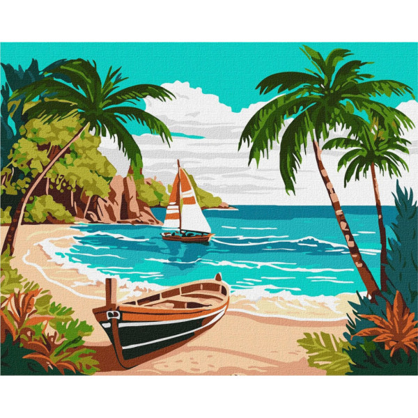 Набор картин по номерам 2 в 1 Идейка "Побережье океана" 40х50 KHO2782 и "Экзотические птицы" 40х40 KHO4337