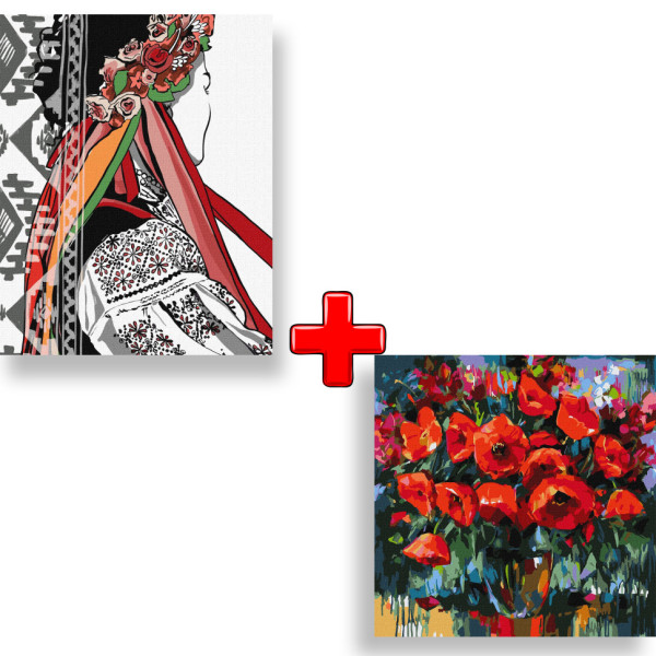 Набор картин по номерам 2 в 1 Идейка "Цветущая красота" 40х50 KHO2596 и "Маковая нежность" 40х40 KHO3231