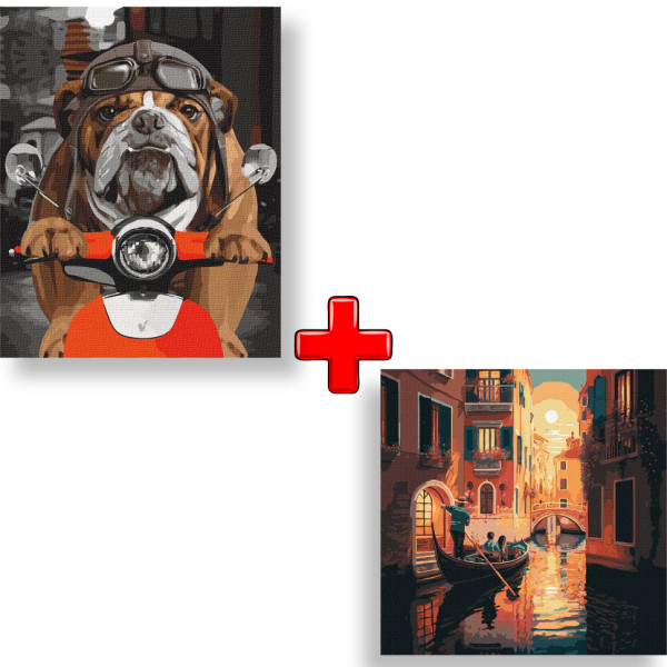 Набор картин по номерам 2 в 1 "Попробуй догнать" 40х50 KHO4153 и "Романтика Венеции" 40х40 KHO3637