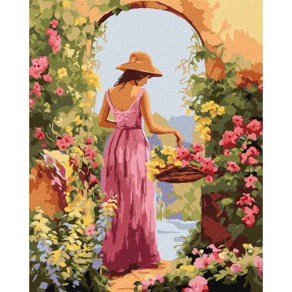 Картина по номерам "Девушка с цветами" KHO8431 40х50см