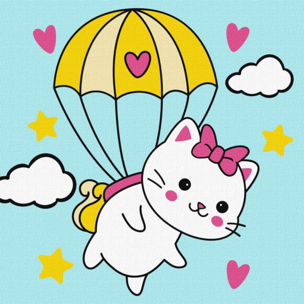 Картина за номерами для дітей "Кіт на повітряній кулі" KHO6226, 18х18 см