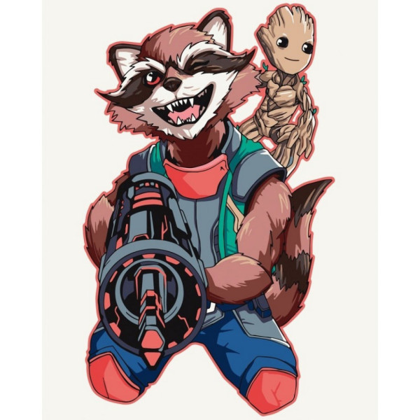 Набор картин по номерам 2 в 1 "Грут и Ракета" 40х50 16004-AC и "Грут танцует" 40х50 16003-AC