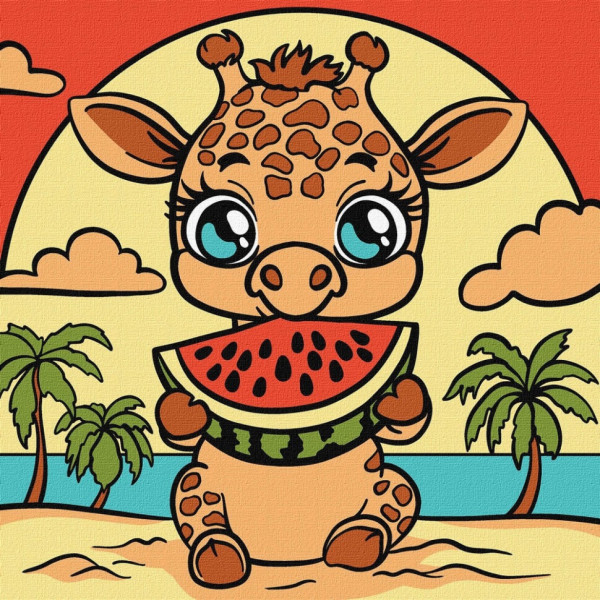 Картина за номерами "Жираф і кавун" ©art_selena_ua KHO1241, 25х25 см