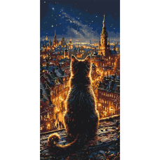 Картина по номерам "Кот над огнями столицы" LW5199, 40х80 см
