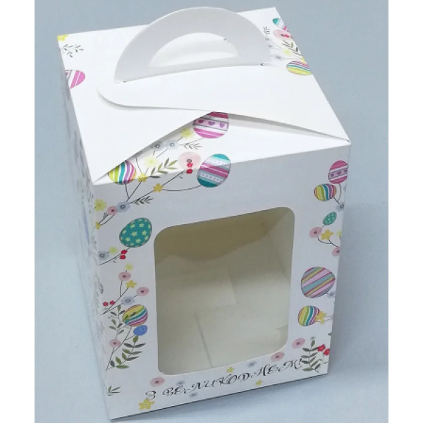 Коробка для паски 140х140х180 мм крейдована біла з принтом KPP8