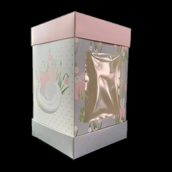 Коробка для паски 150х150х245 мм крейдована біла з принтом (3 частини) KPP15