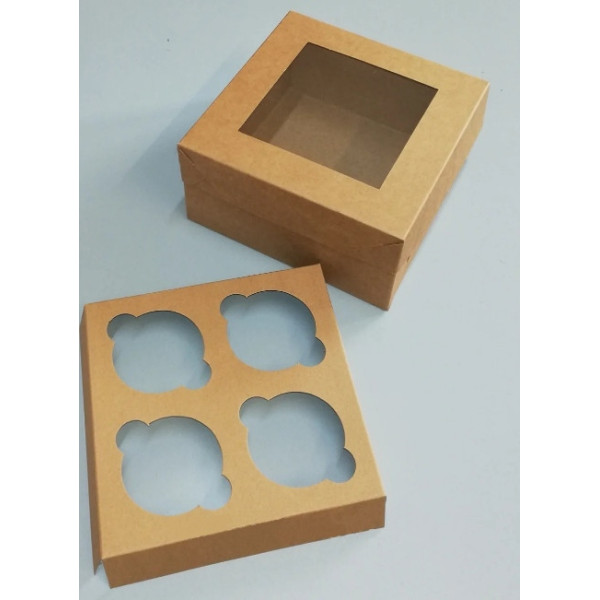 Коробка з віконцем для 4 мафінів бура KPK53
