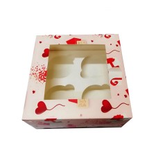 Коробка для тістечка 170*170*90 на 4шт. (віконце) з принтом лист