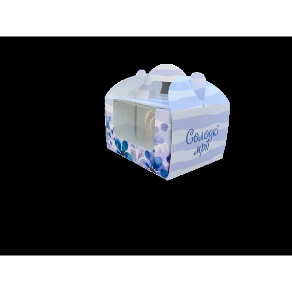 Коробка для капкейків, кексів і мафінів 153х129х90 мм "Солодкі мрії" Блакитна