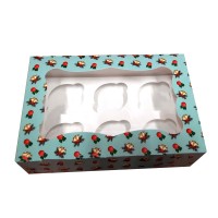 Коробка для тістечка 250*170*80 мм. (віконце) на 6 шт. з принтом новорічна
