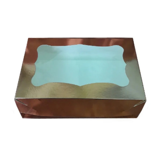 Коробка для капкейків, кексів та мафінів 1 шт 250*170*80 мм. (з віконцем) срібло