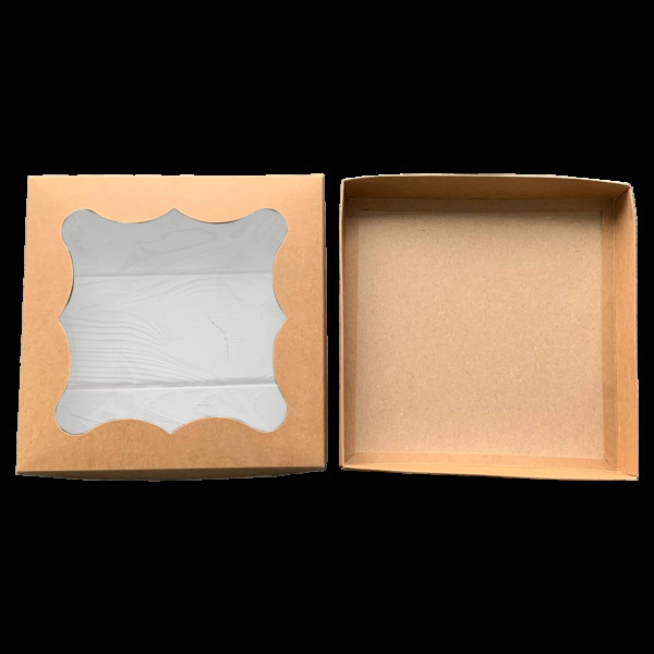 Коробка подарункова коричнева з віконцем 200*200*30 мм ПДК52