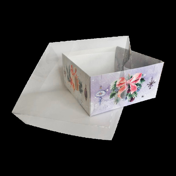 Коробка для подарунків Новорічна (прозора кришка) 170х170х90 мм ПДК24(ПДК24)