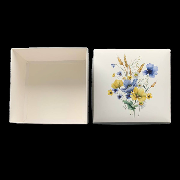 Коробка подарункова 195х195х97 мм Квіти жовто-блакитні ПДК28