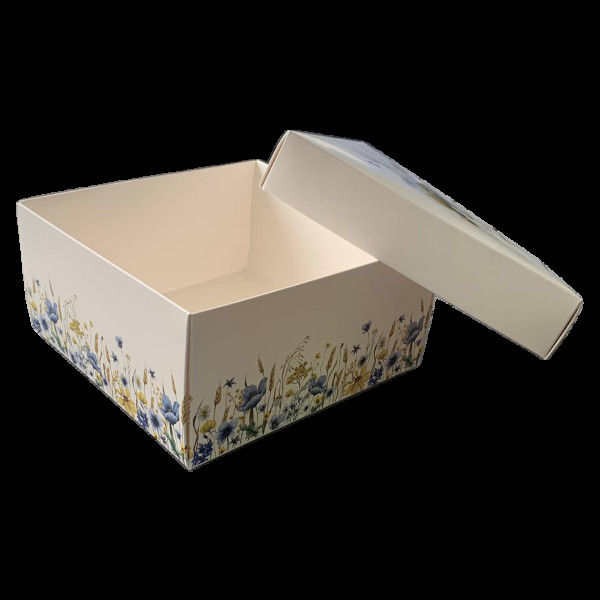 Коробка подарункова 195х195х97 мм Квіти жовто-блакитні ПДК28