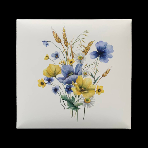 Коробка подарункова 195х195х97 мм Квіти жовто-блакитні ПДК28