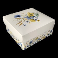 Коробка подарункова 195х195х97 мм Квіти жовто-блакитні ПДК28
