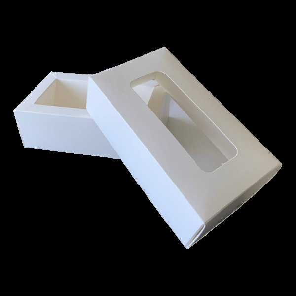 Коробка для макарун біла з віконцем 120*53*50 KPK61