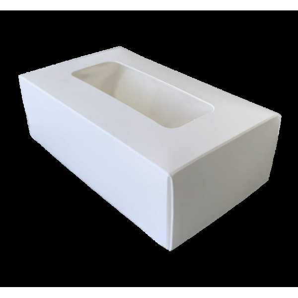 Коробка для макарун біла з віконцем 120*53*50 KPK61