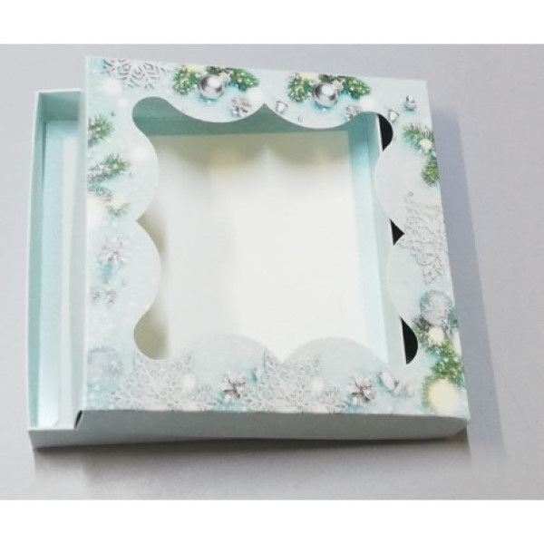 Транспортировочная коробка для пряников 155*155*30 принт Снежинки) К12