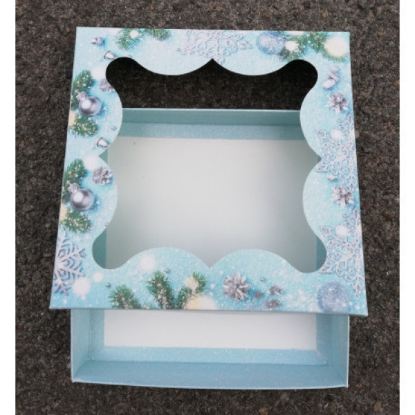 Транспортировочная коробка для пряников 155*155*30 принт Снежинки) К12