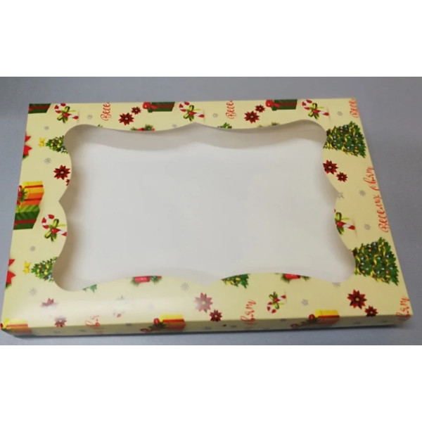 Картонная коробка для пряников праздничная 300*200*30 (принт подарок) К06