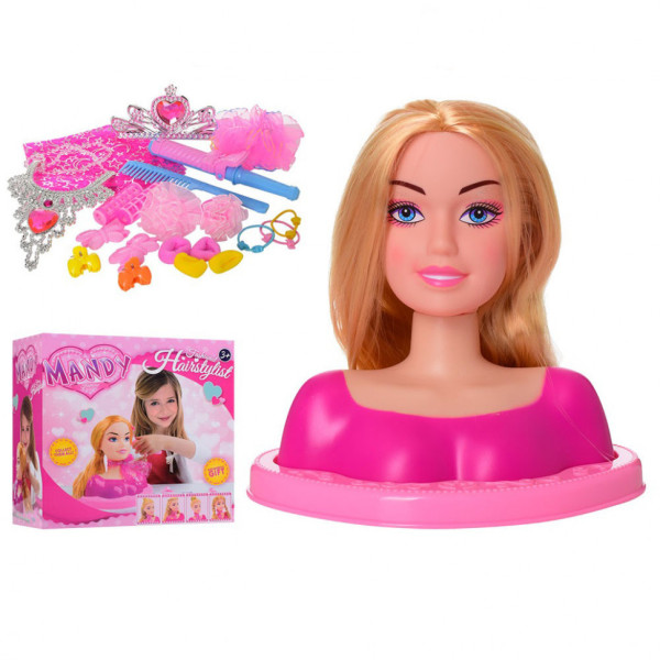 Лялька Голова для зачісок YM19-5A-BC, фен, бант, шпильки, 24 см