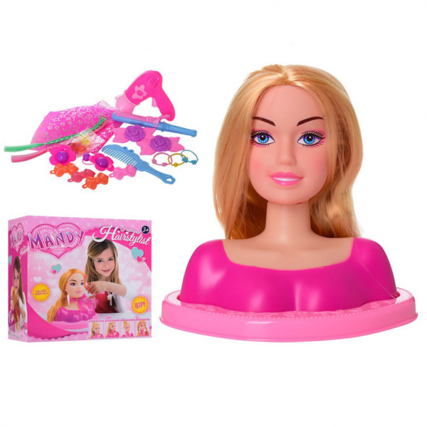 Лялька Голова для зачісок YM19-5A-BC, фен, бант, шпильки, 24 см
